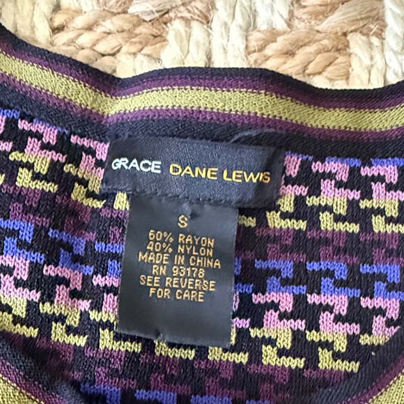 Classic Patterned Crewneck Cardigan - Purple/Black - Picture 3 of 5